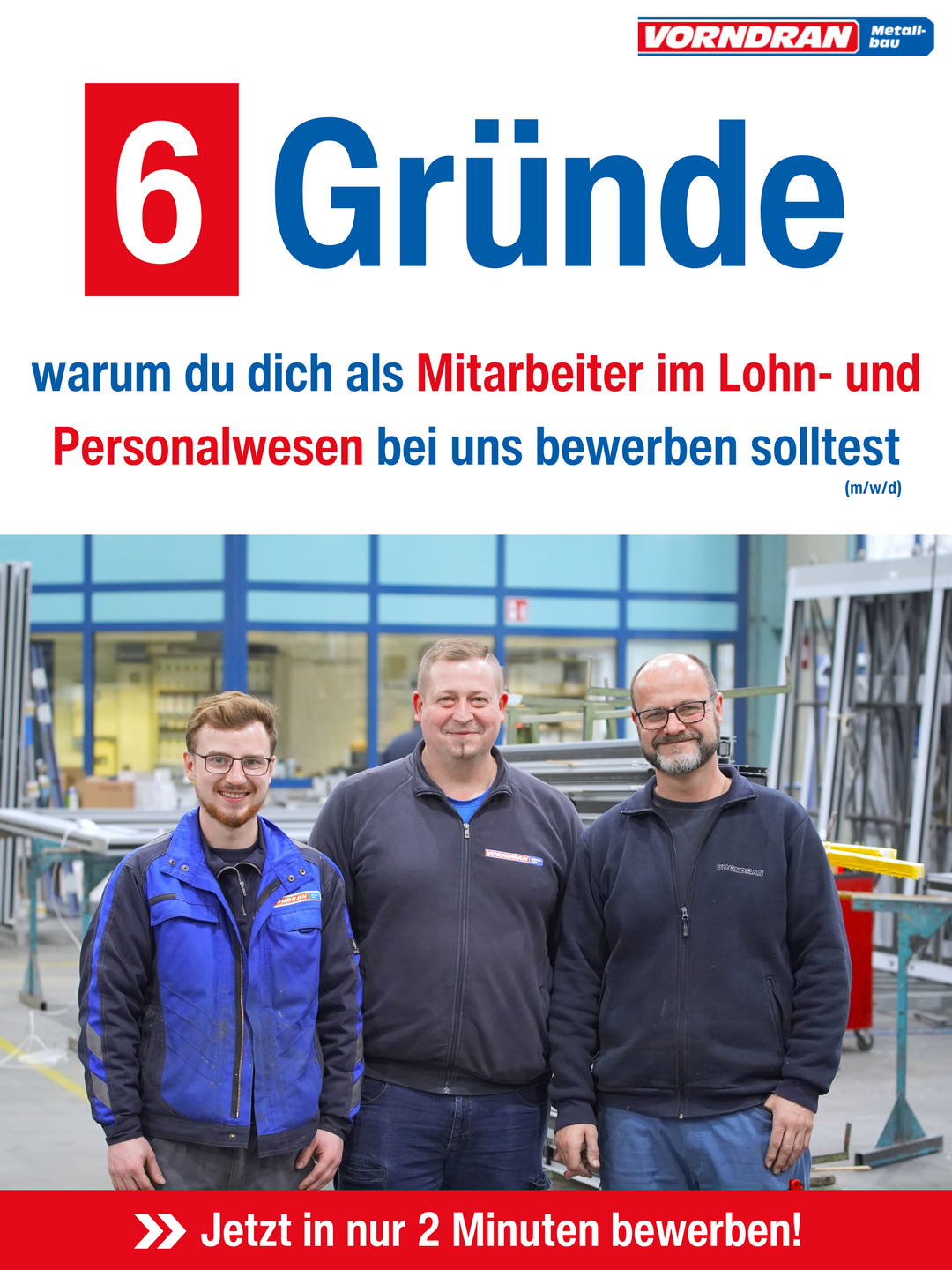 Stellenausschreibung für einen Mitarbeiter im Lohn und Personalwesen (m/w/d) bei Vorndran Metallbau