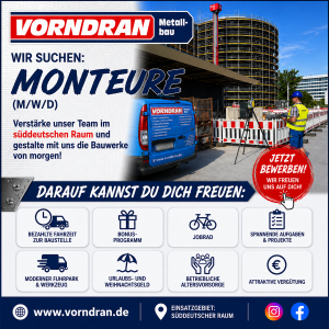 Stellenausschreibung für Monteure bei Vorndran Metallbau